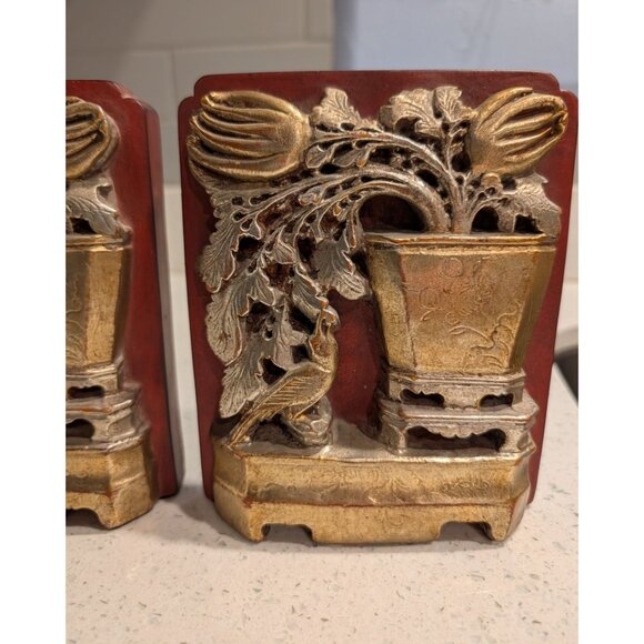 Borghese Hollywood Regency Bookends Floral Bird Motif - Picture 3 of 10